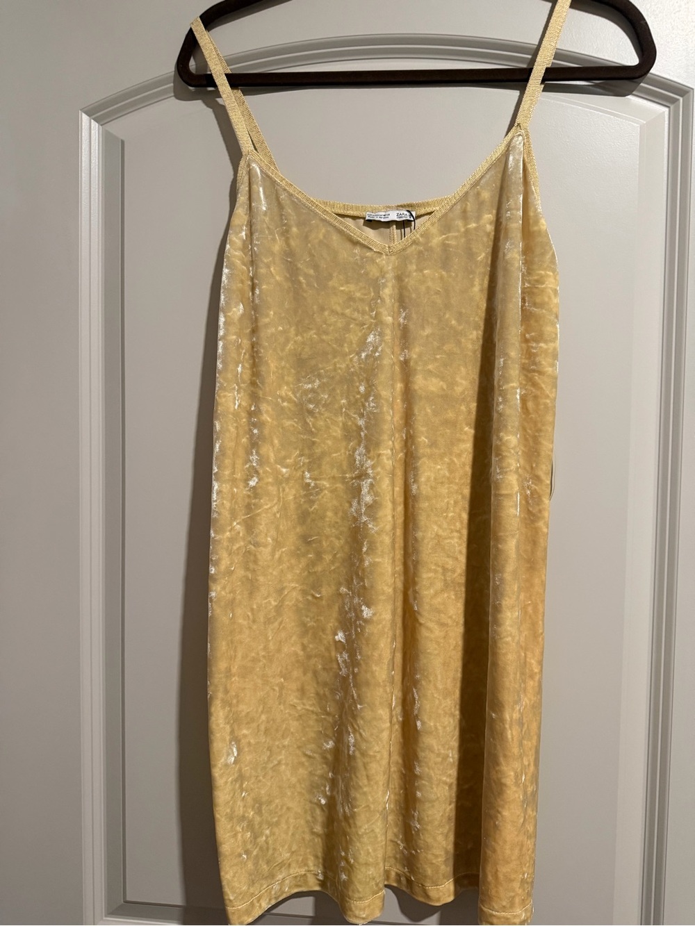 Zara Crushed Velvet Mini Slip Dress in Yellow